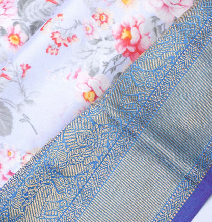 Soft Silk Floral Printed Blue Saree