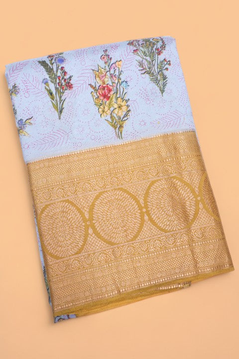 Soft Silk Floral Printed Grey Saree