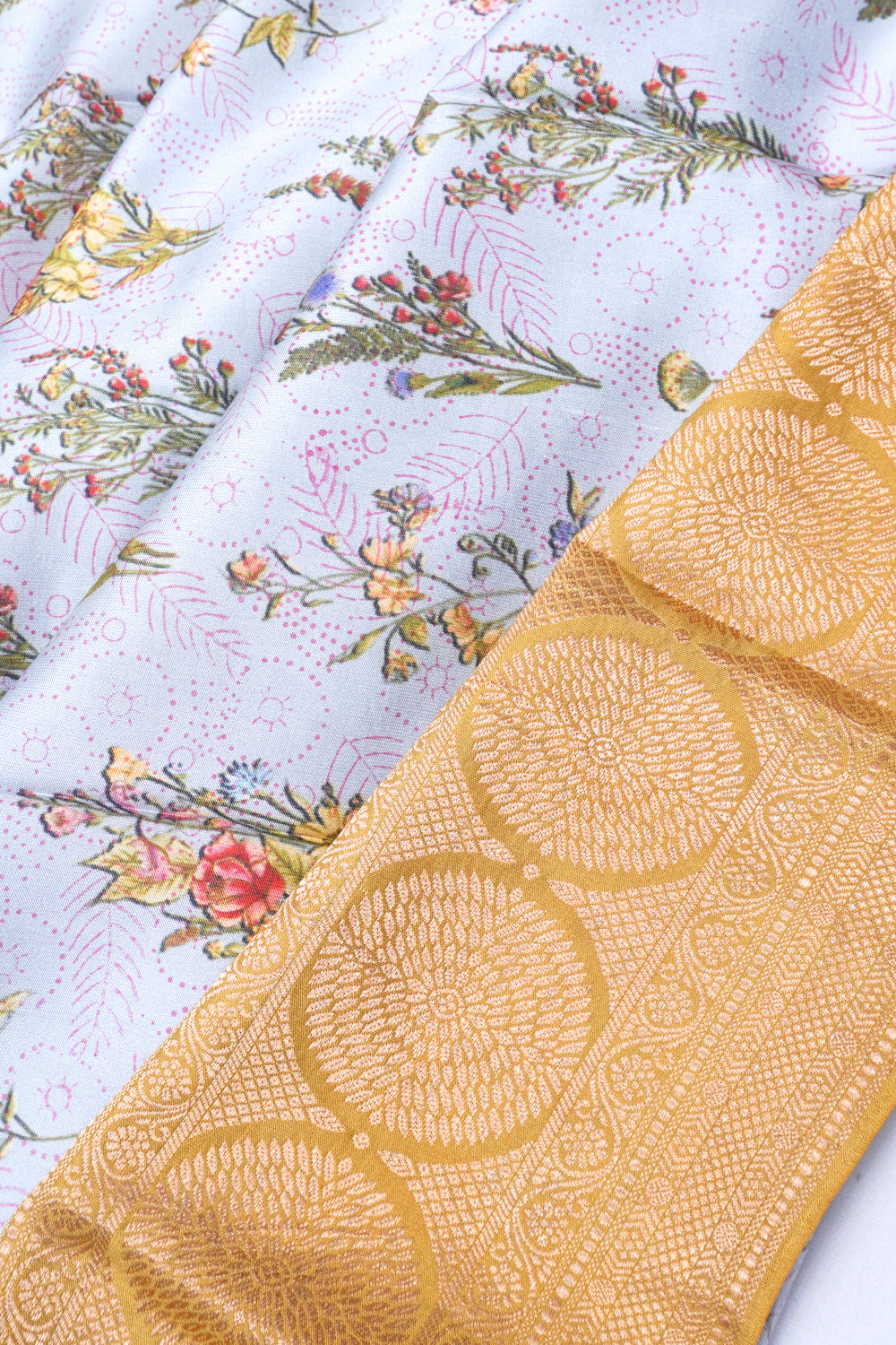 Soft Silk Floral Printed Grey Saree