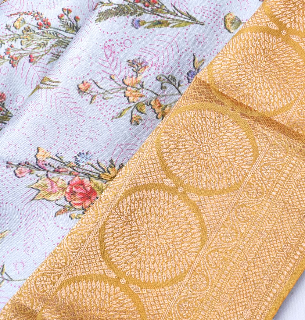 Soft Silk Floral Printed Grey Saree