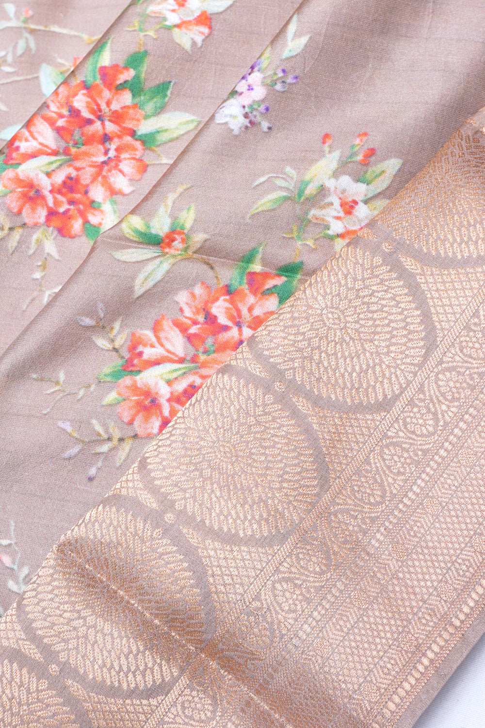 Soft Silk Floral Printed Snuf Brown Saree