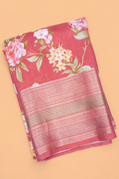 Soft Silk Floral Printed Red Saree
