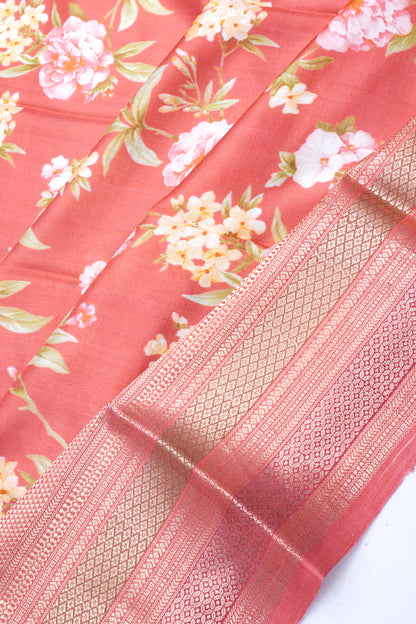 Soft Silk Floral Printed Red Saree