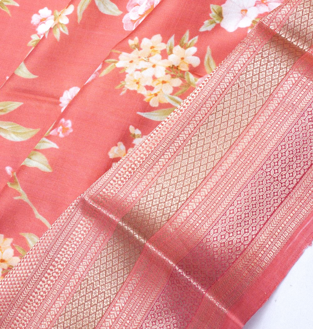 Soft Silk Floral Printed Red Saree