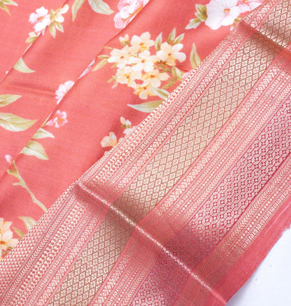 Soft Silk Floral Printed Red Saree