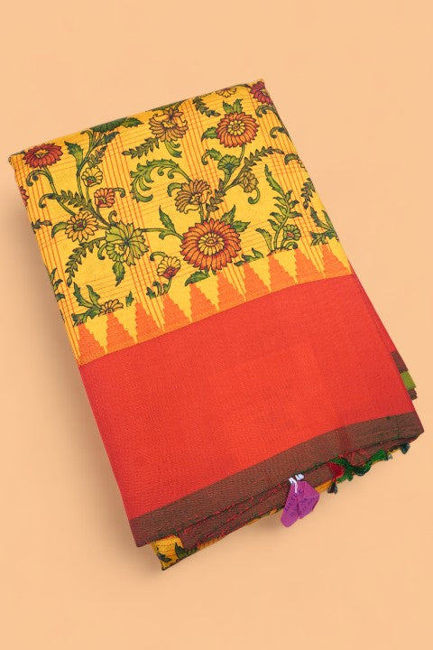 Soft Silk Floral Printed Yellow Saree