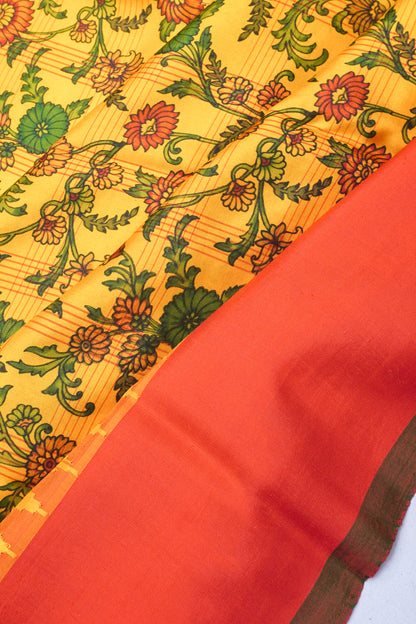 Soft Silk Floral Printed Yellow Saree