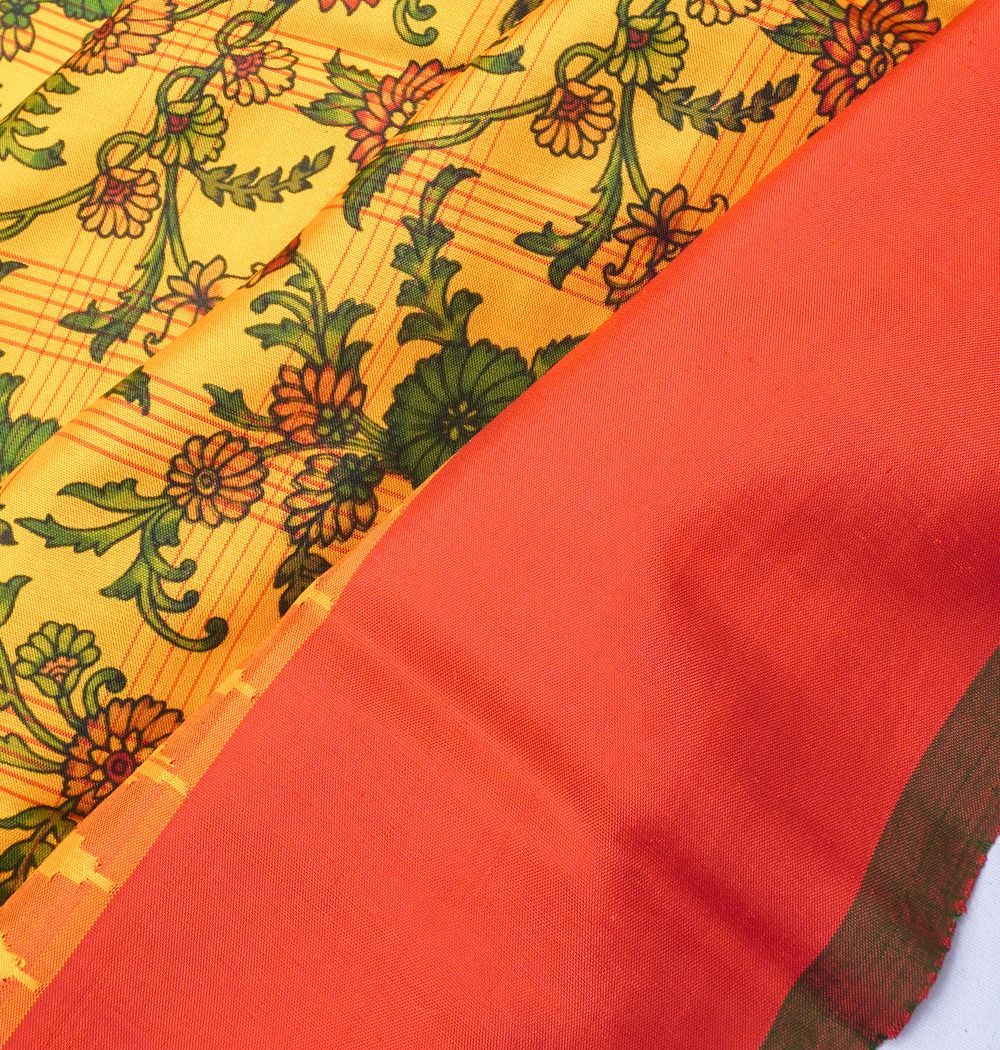 Soft Silk Floral Printed Yellow Saree