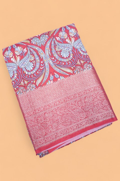 Soft Silk Floral Printed Red Saree