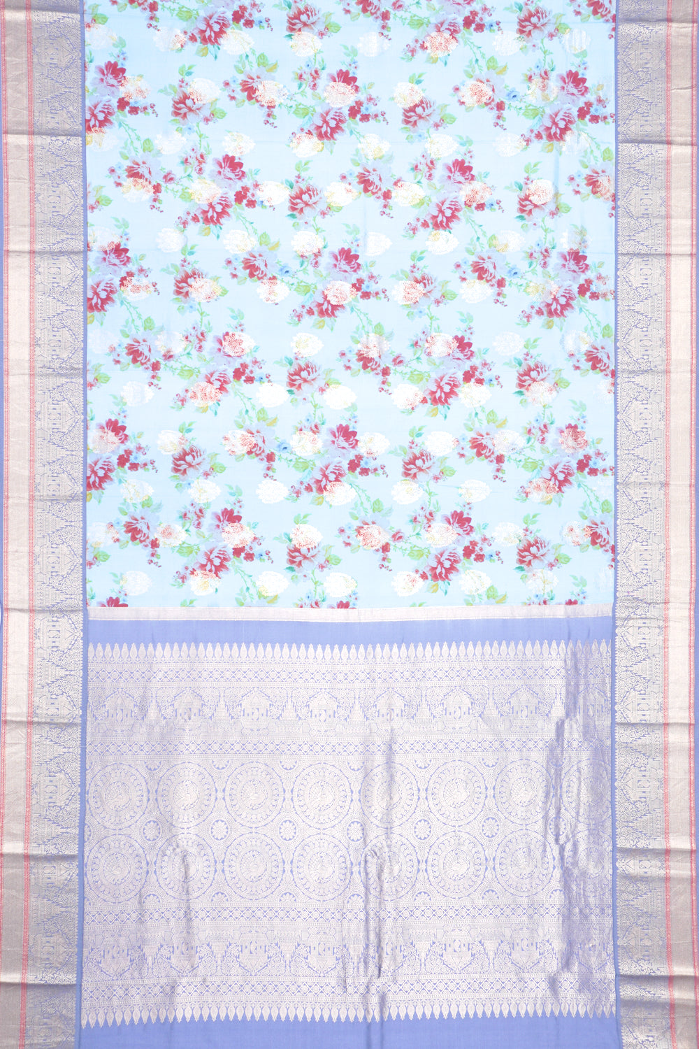 Soft Silk Floral Printed Sky Blue Saree