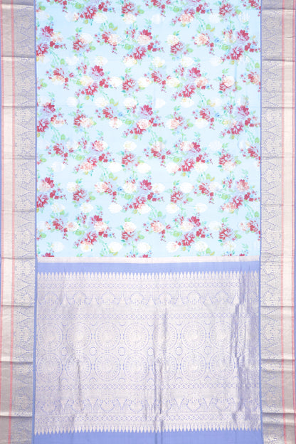 Soft Silk Floral Printed Sky Blue Saree