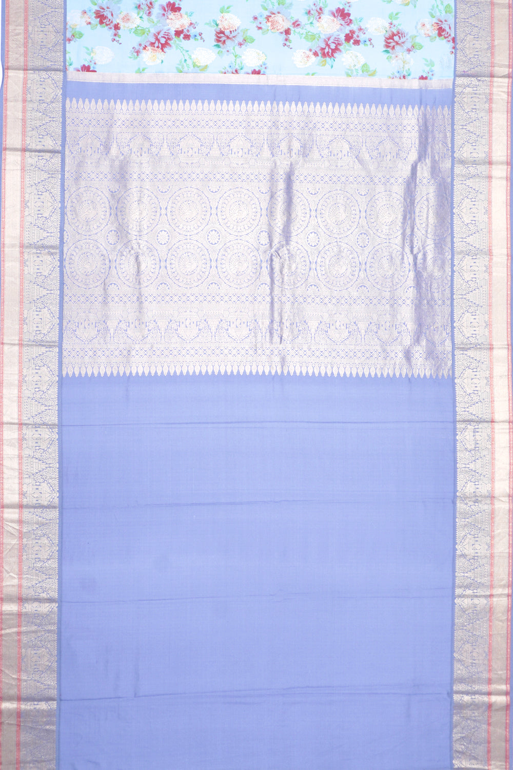 Soft Silk Floral Printed Sky Blue Saree