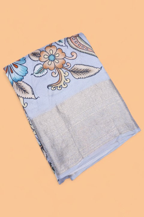 Soft Silk Floral Printed Grey Saree