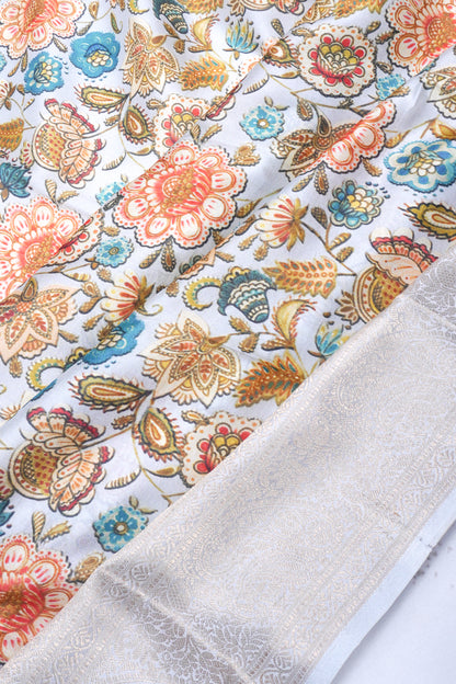Soft Silk Floral Printed Grey Saree