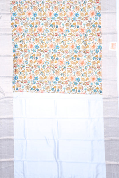 Soft Silk Floral Printed Grey Saree