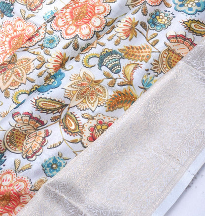 Soft Silk Floral Printed Grey Saree