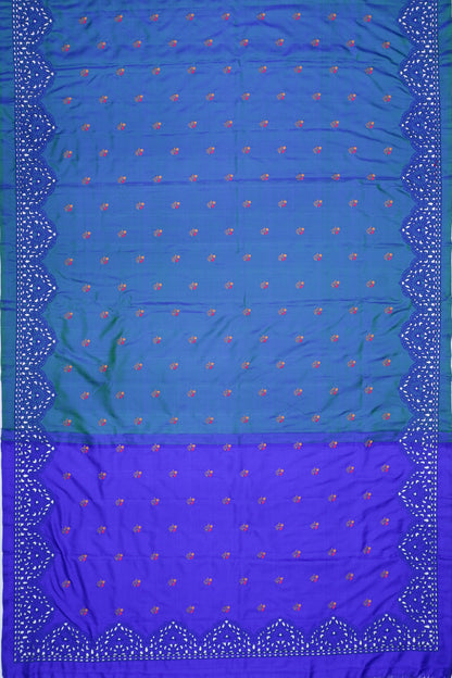 Banarasi Poona Silk Embroidery Butta Blue Cutwork Border Saree