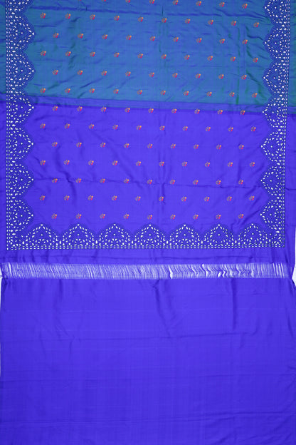Banarasi Poona Silk Embroidery Butta Blue Cutwork Border Saree