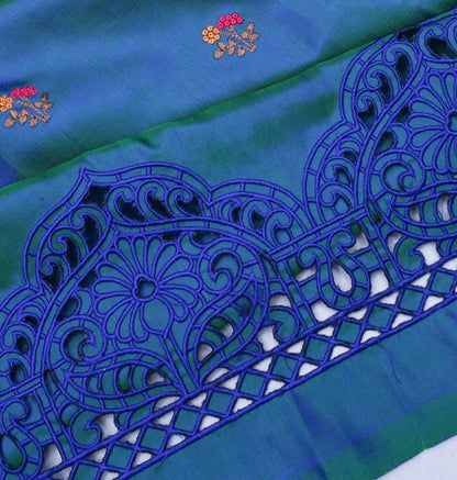 Banarasi Poona Silk Embroidery Butta Blue Cutwork Border Saree