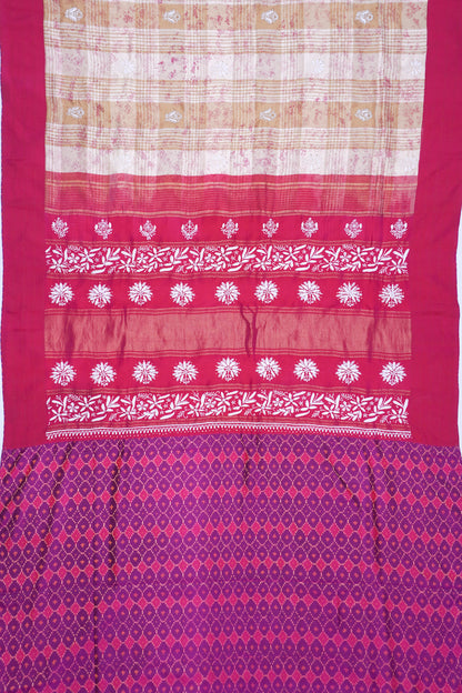 Soft Silk Printed And Checks Cream Saree