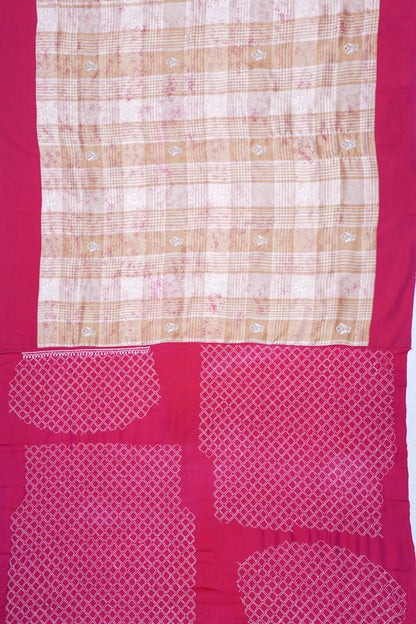 Soft Silk Printed And Checks Cream Saree