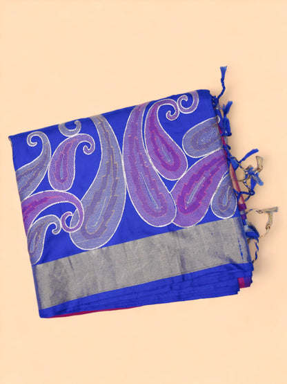 Banarasi Poona Silk Half-n-Half Blue Saree