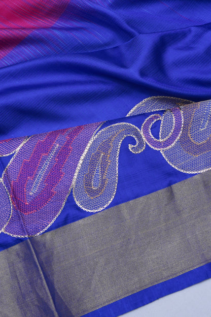 Banarasi Poona Silk Half-n-Half Blue Saree