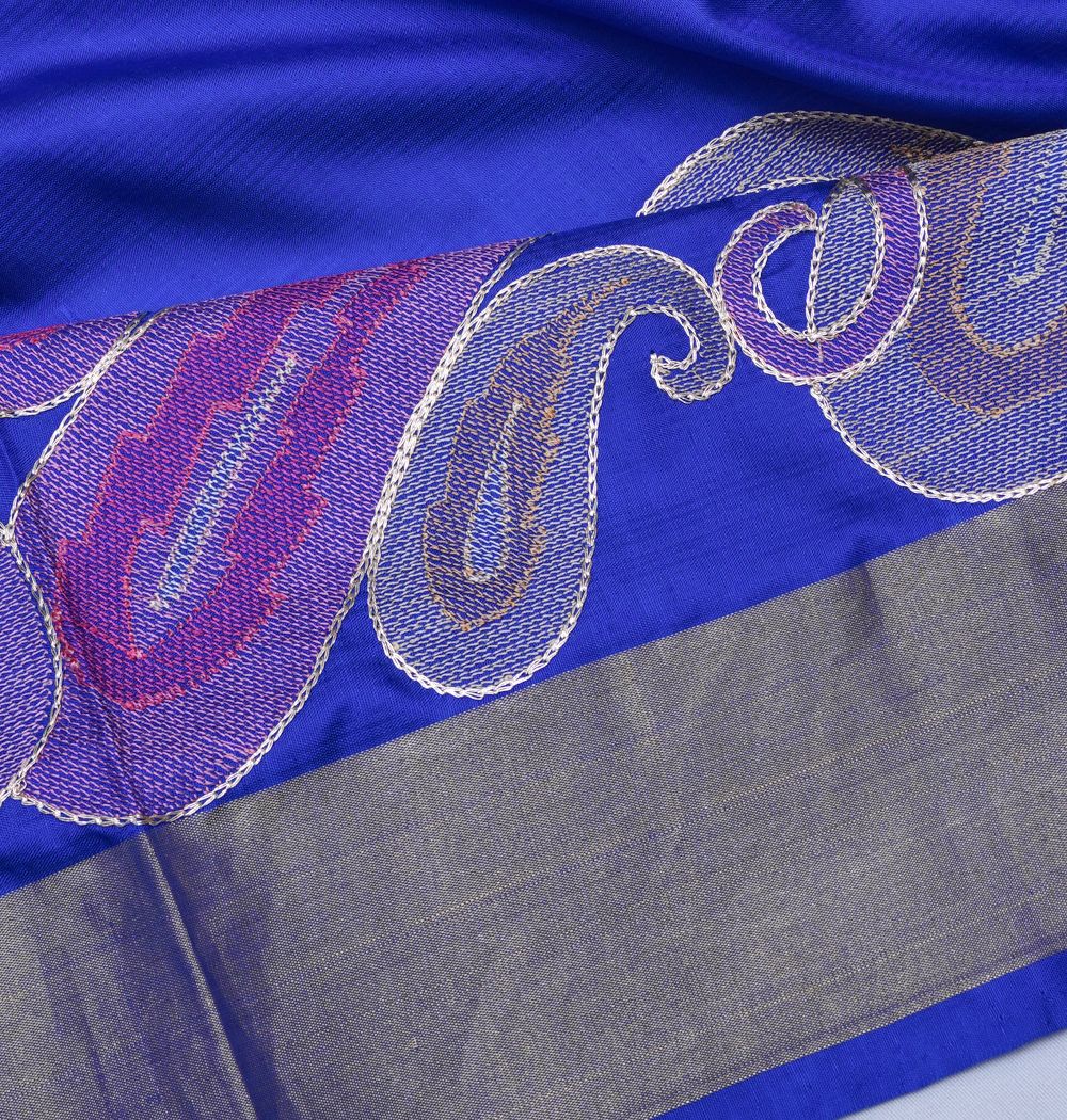Banarasi Poona Silk Half-n-Half Blue Saree