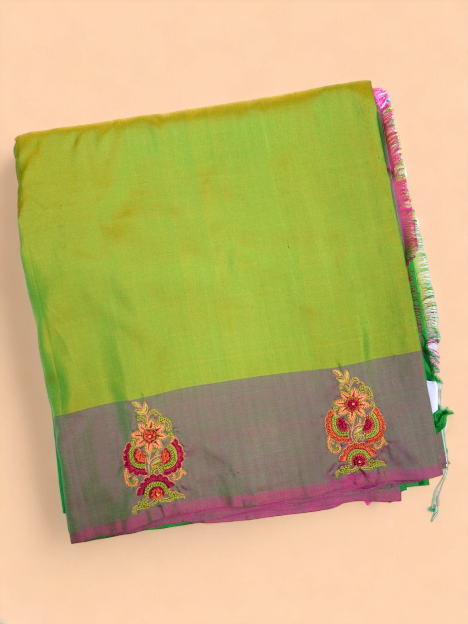 Banarasi Poona Silk Embroidery Green Saree