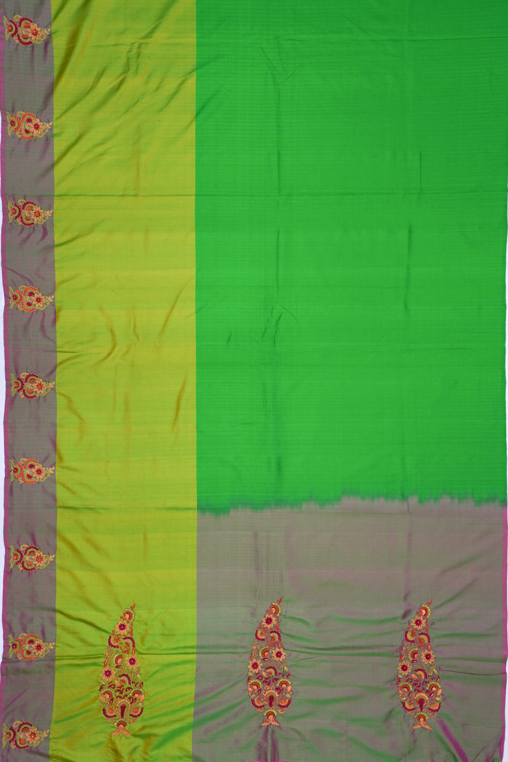 Banarasi Poona Silk Embroidery Green Saree