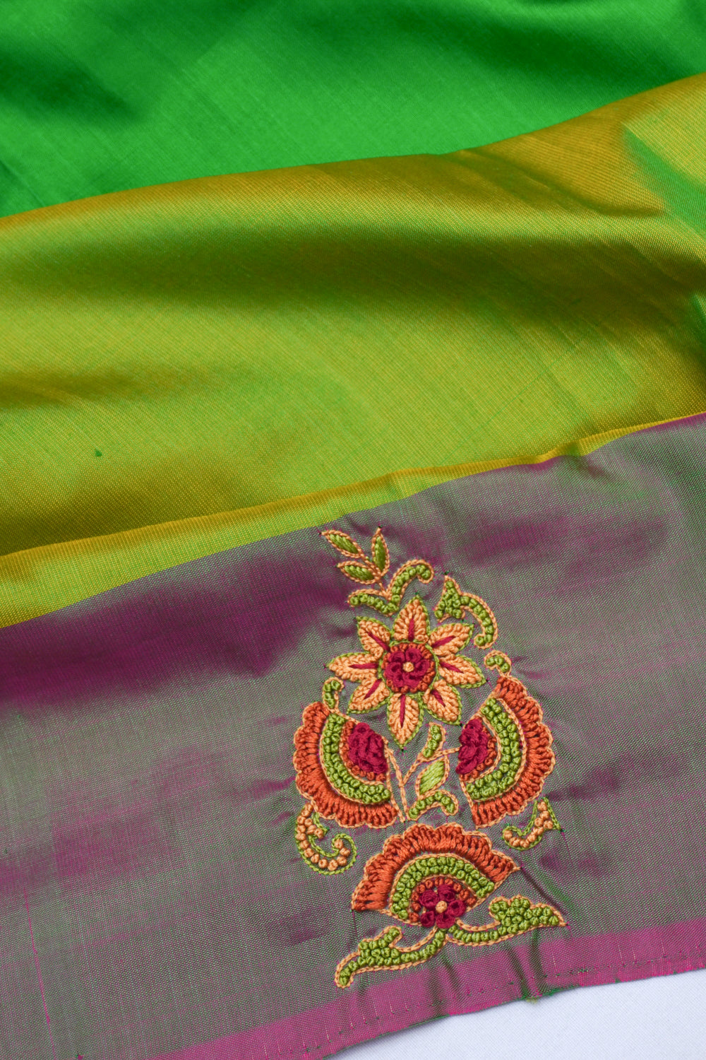 Banarasi Poona Silk Embroidery Green Saree