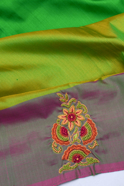 Banarasi Poona Silk Embroidery Green Saree