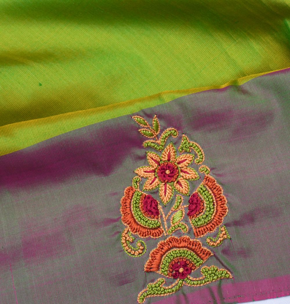 Banarasi Poona Silk Embroidery Green Saree