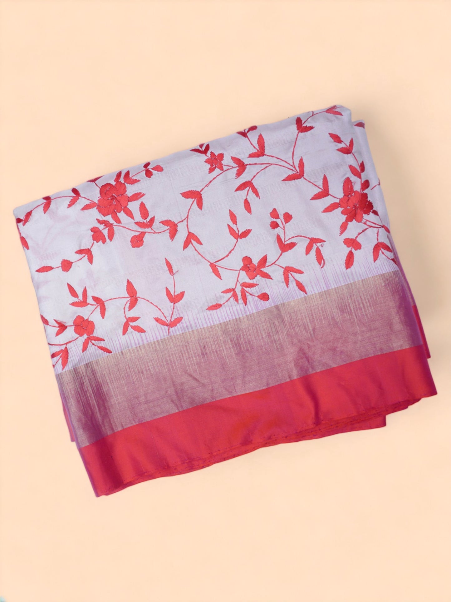 Soft Silk Floral Embroidery Grey Saree