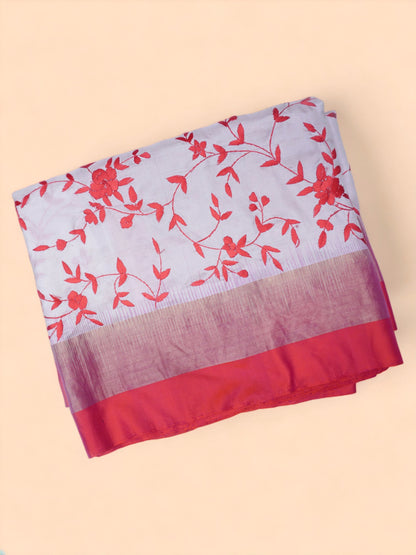 Soft Silk Floral Embroidery Grey Saree