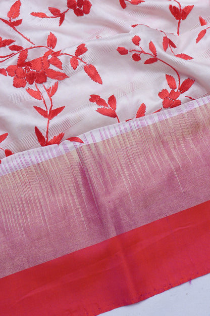 Soft Silk Floral Embroidery Grey Saree