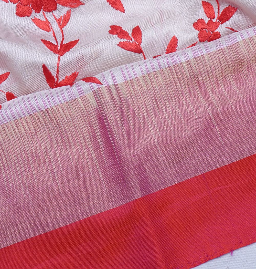 Soft Silk Floral Embroidery Grey Saree