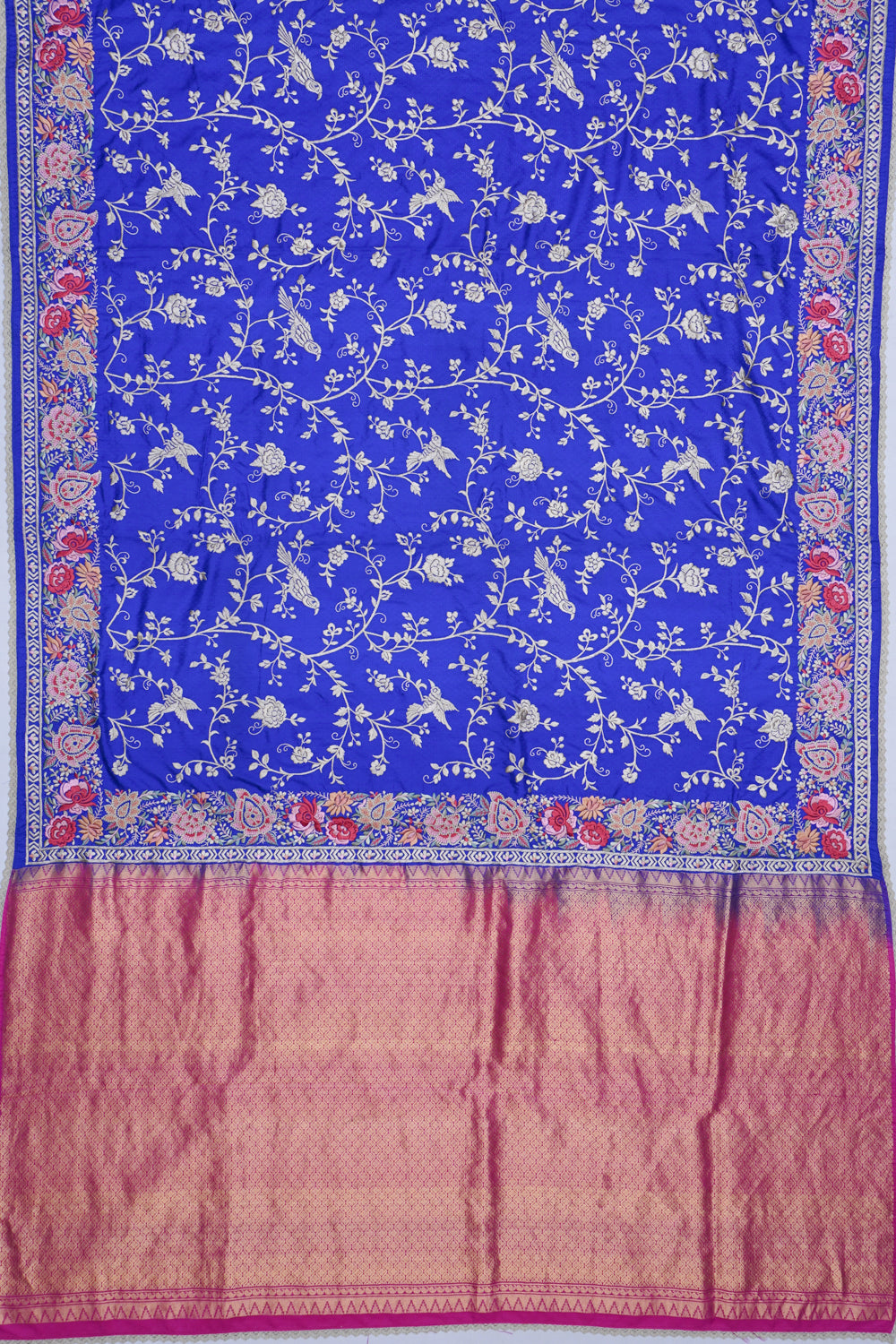 Banarasi Poona Silk Floral Embroidery Blue Saree