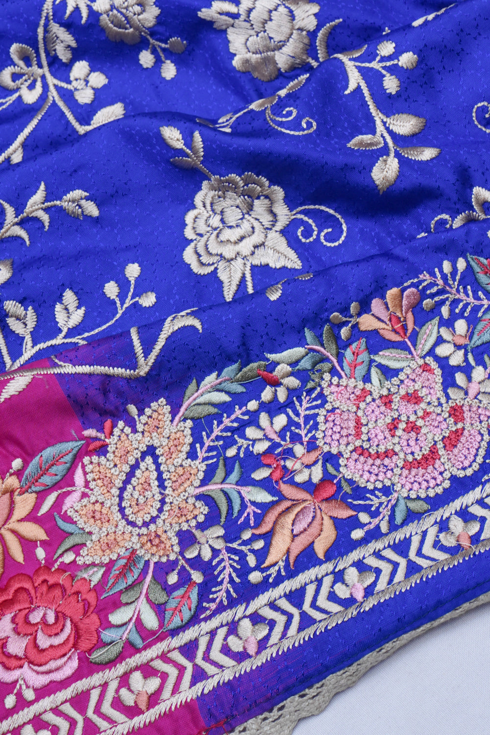 Banarasi Poona Silk Floral Embroidery Blue Saree