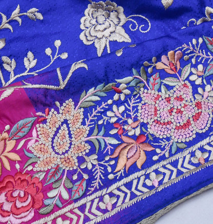 Banarasi Poona Silk Floral Embroidery Blue Saree