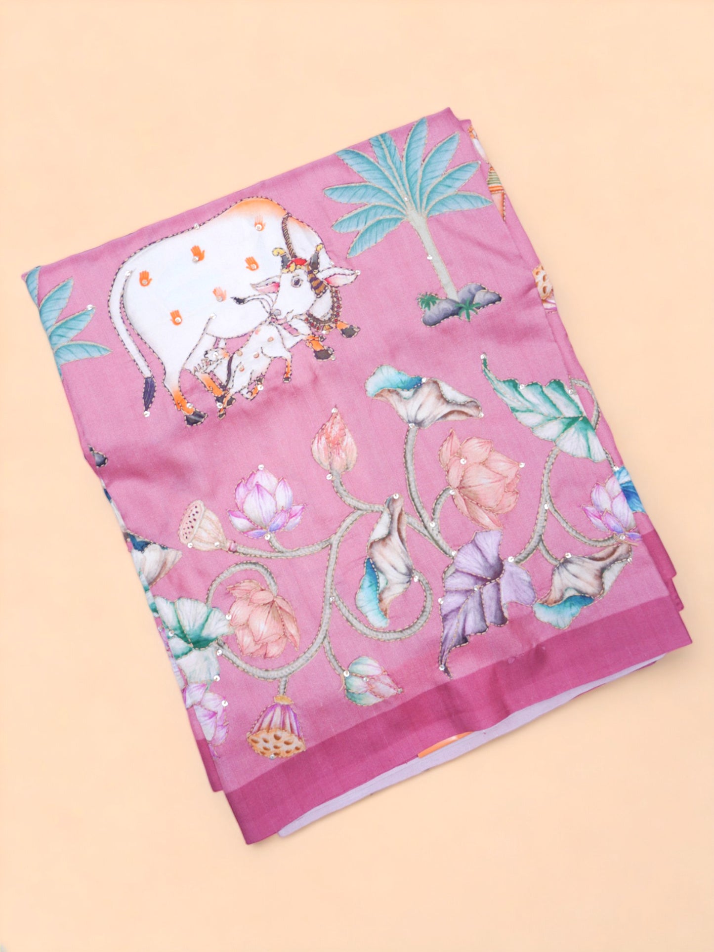 Soft SIlk Pichwai Printed Pink Saree