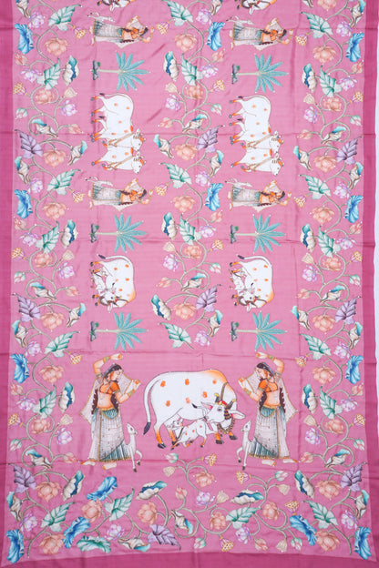 Soft SIlk Pichwai Printed Pink Saree