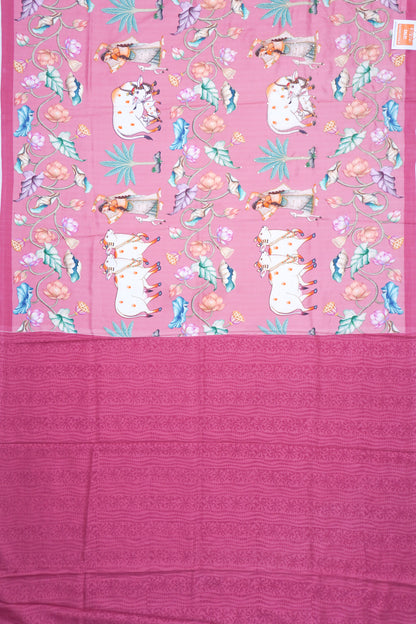 Soft SIlk Pichwai Printed Pink Saree