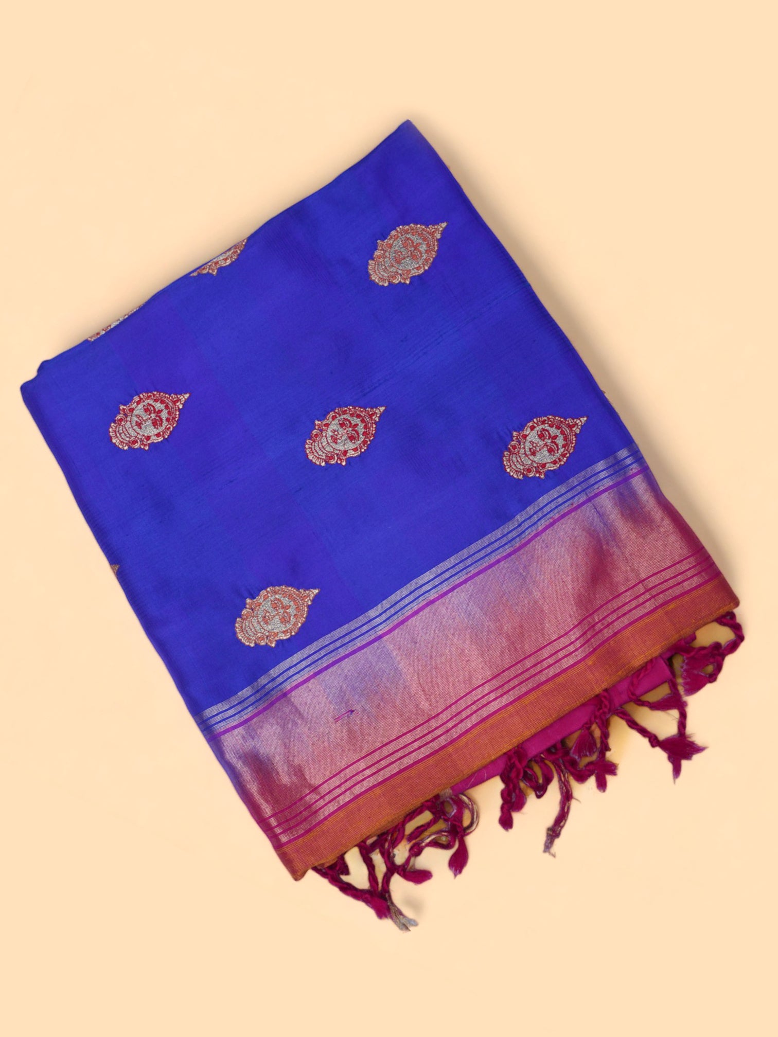 Banarasi Poona Silk Embroidery Butta Blue Saree