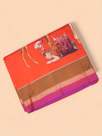 Banarasi Poona Silk Patch Work orange Saree