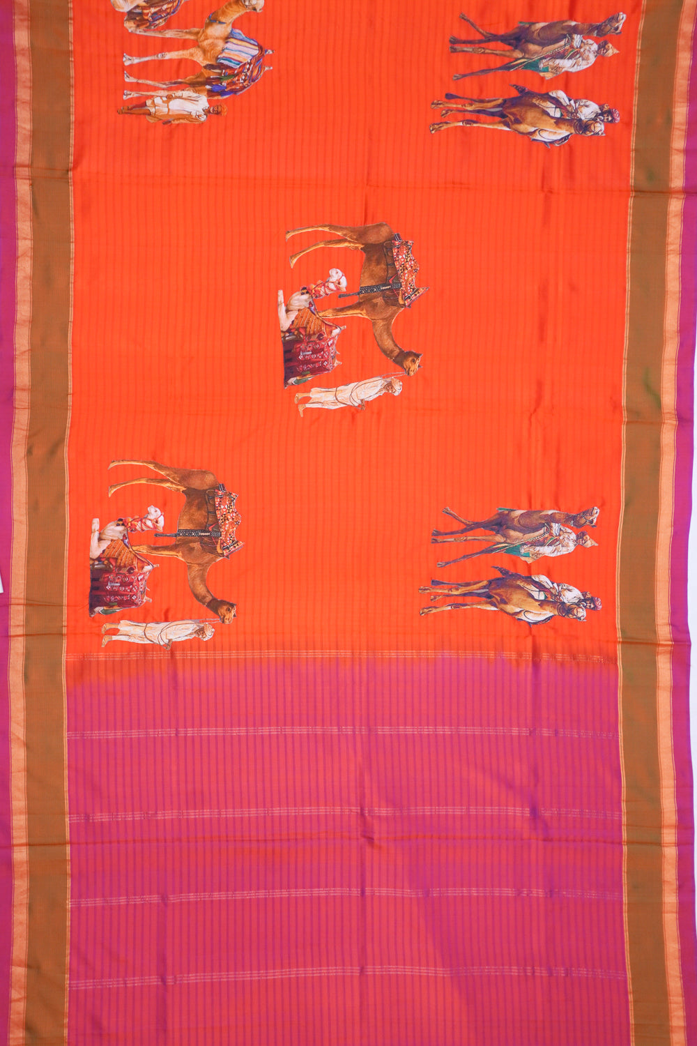 Banarasi Poona Silk Patch Work orange Saree