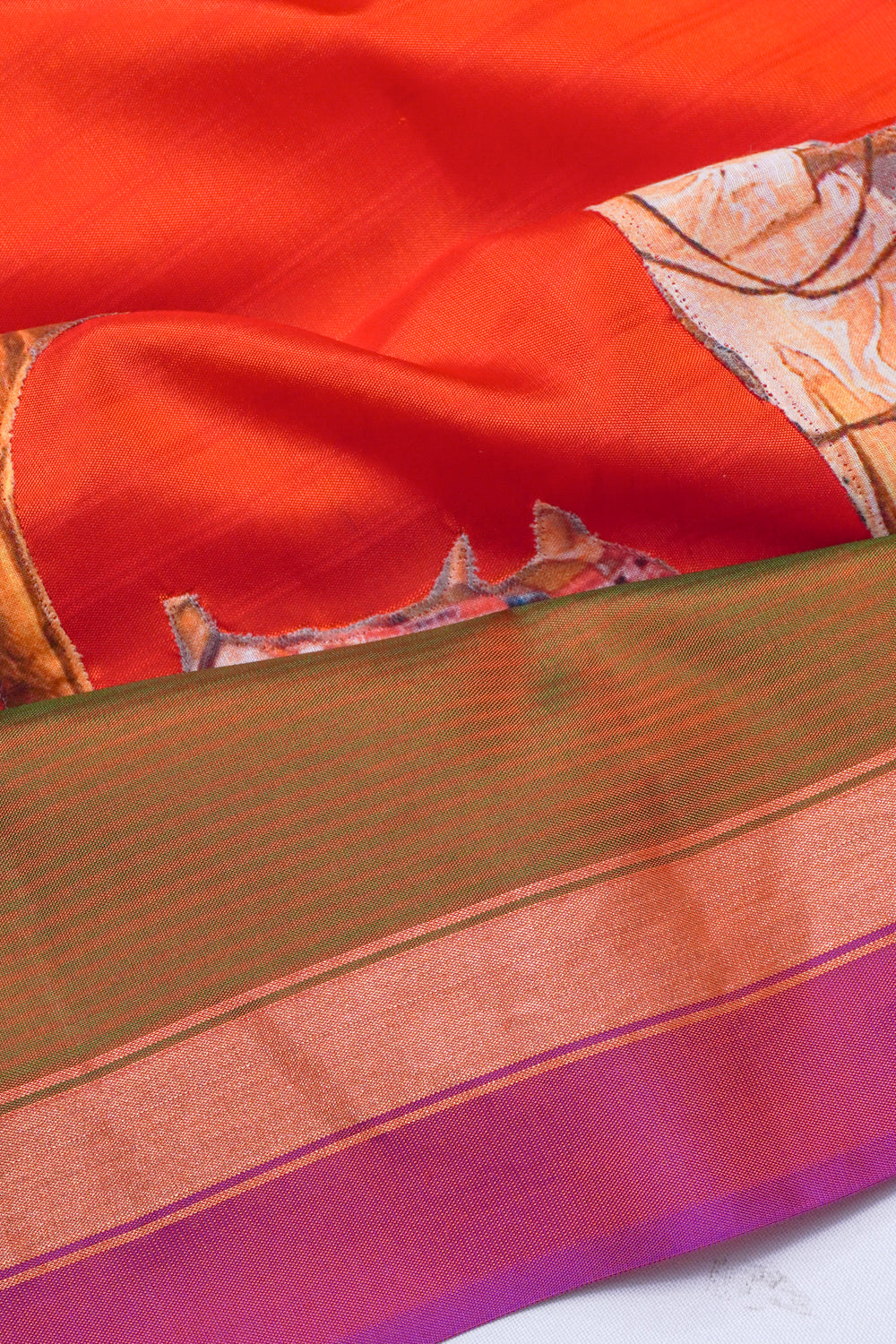 Banarasi Poona Silk Patch Work orange Saree