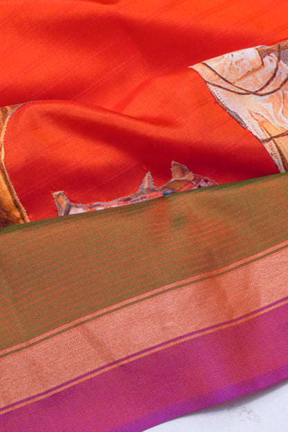 Banarasi Poona Silk Patch Work orange Saree