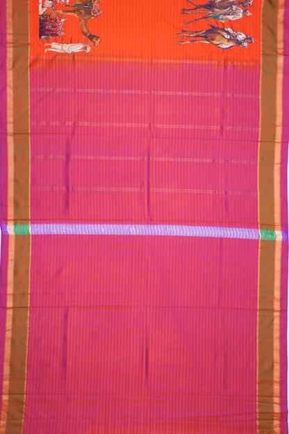 Banarasi Poona Silk Patch Work orange Saree