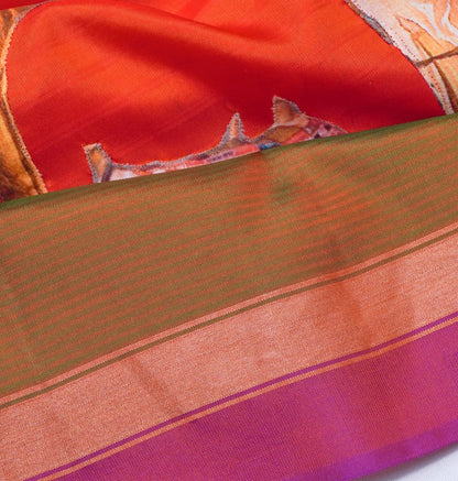 Banarasi Poona Silk Patch Work orange Saree